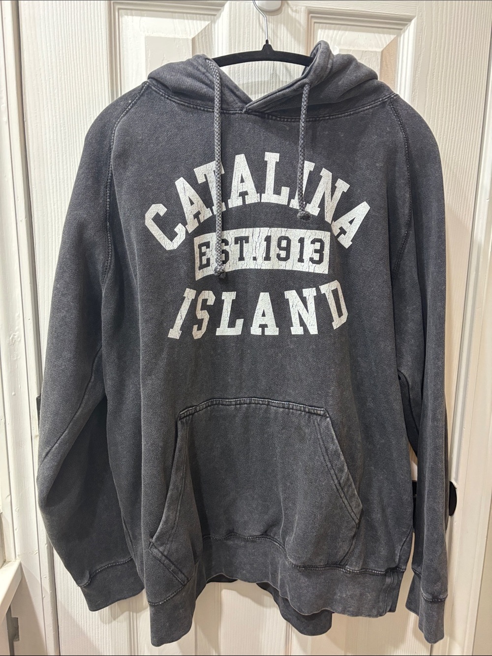 Catalina Washed Charcoal Hooded Sweatshirt with White Lettering